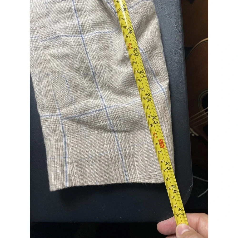 Tommy Hilfiger Linen Unstructured Windowpane Two Button Patch Pockets Blazer